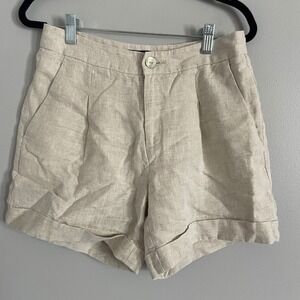 Karen Kane Cream High-Rise Linen Blend Shorts